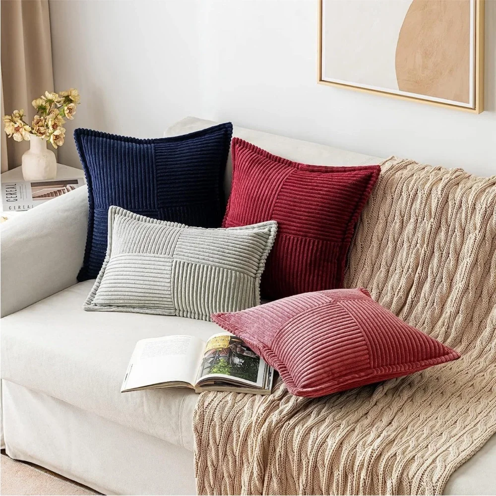 Pink Stripe Texture Corduroy Farmhouse Pillow Cover Luxury Soft Pillow Cover Set
